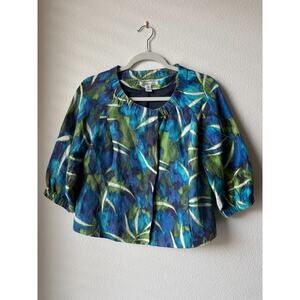 Kenneth Cole Linen Silk Watercolor Studio Jacket 8P 3/4 Sleeve Artsy Tropical